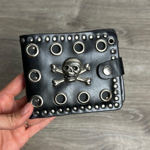Black Leather Skull Chain Biker Wallet